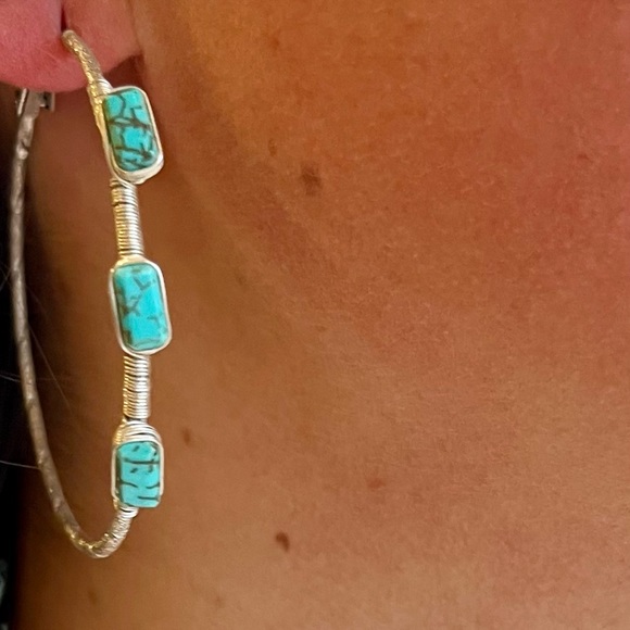 Vintage Triple Turquoise Hoop Earrings - Picture 16 of 16